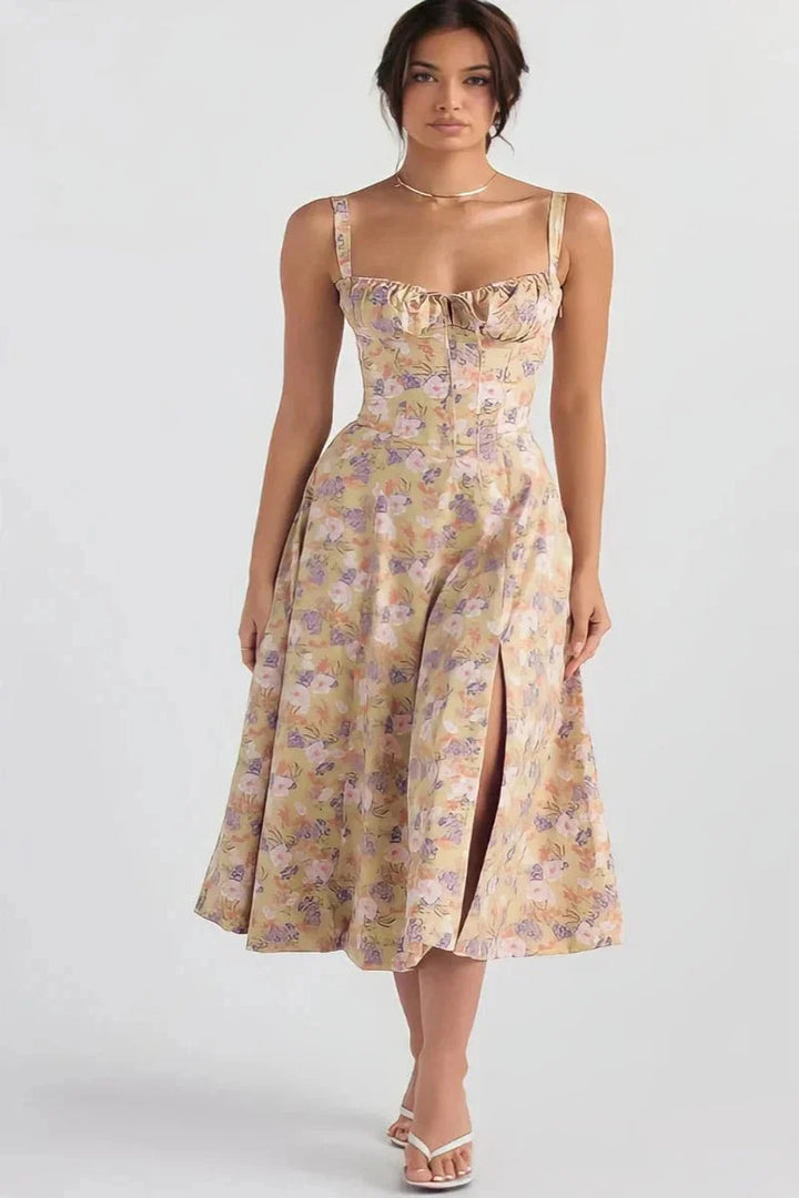 Floral Midi Dress for Women Summer Square Neck Sleeveless A-Line Dress