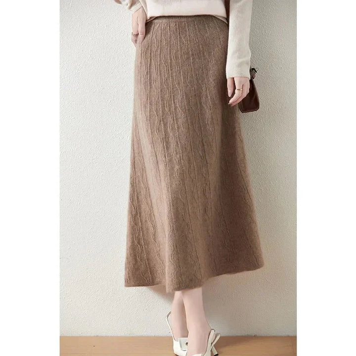 Merino Wool A-Line Midi Skirt – Soft, Warm & Elegant Knit Design