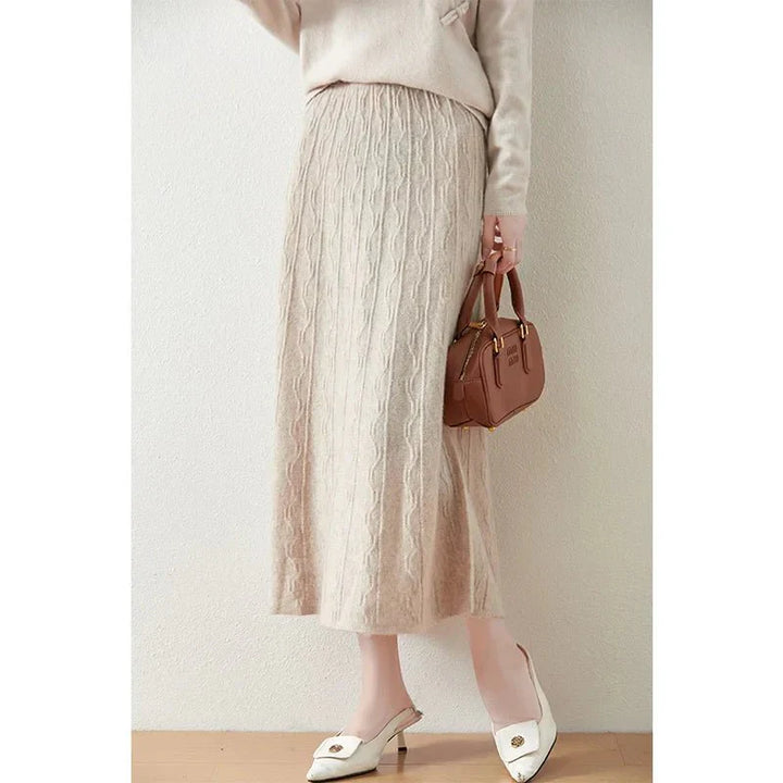 Merino Wool A-Line Midi Skirt – Soft, Warm & Elegant Knit Design