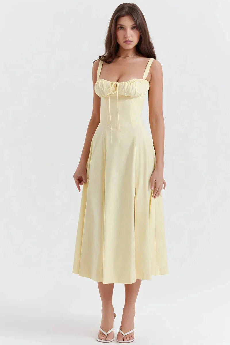 Floral Midi Dress for Women Summer Square Neck Sleeveless A-Line Dress