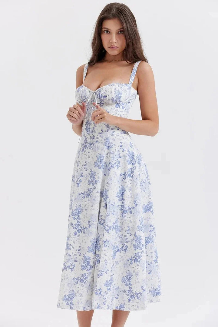 Floral Midi Dress for Women Summer Square Neck Sleeveless A-Line Dress