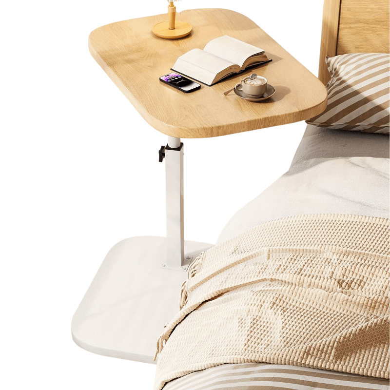 ADJUSTA - Adjustable Side Table with Wooden Top and Metal Frame