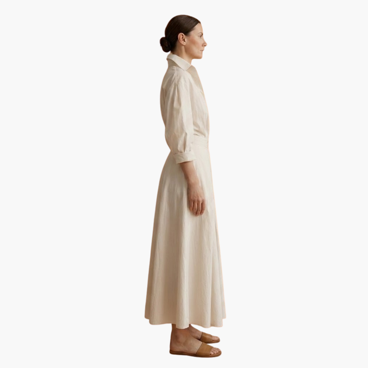 Women’s Long Shirt Dress with Waist Detail and Button Front