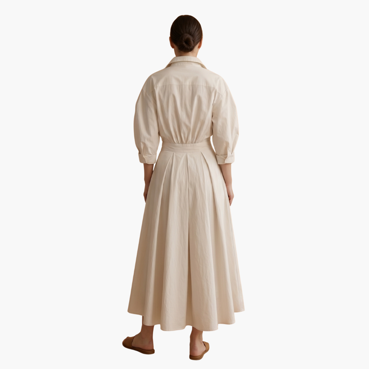 Women’s Long Shirt Dress with Waist Detail and Button Front