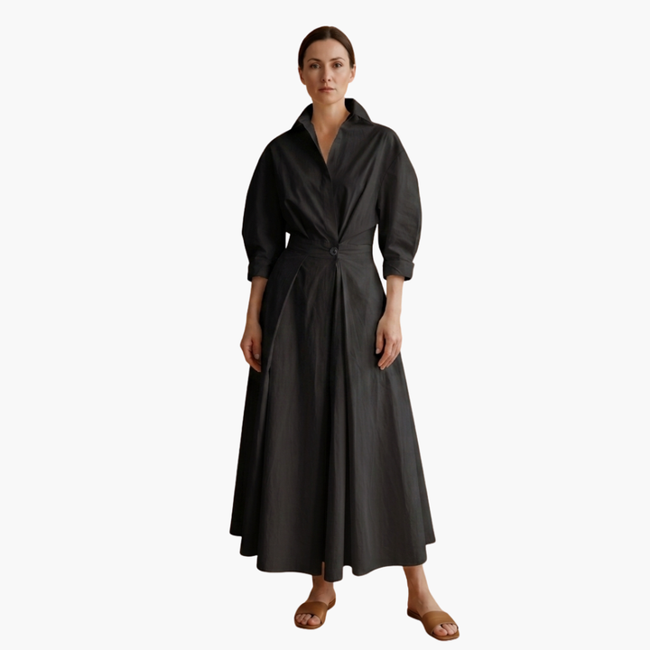 Women’s Long Shirt Dress with Waist Detail and Button Front