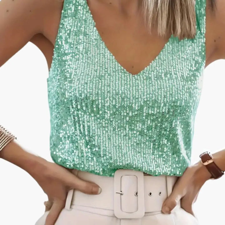 Wilfred Smith Women's Sleeveless Sequin Tank Top Round Neckline