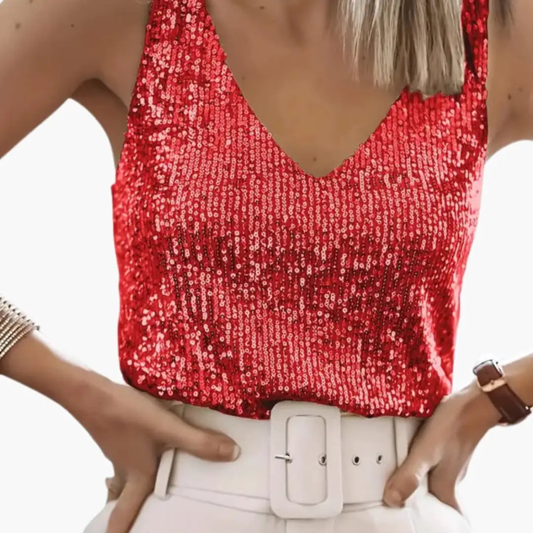 Wilfred Smith Women's Sleeveless Sequin Tank Top Round Neckline