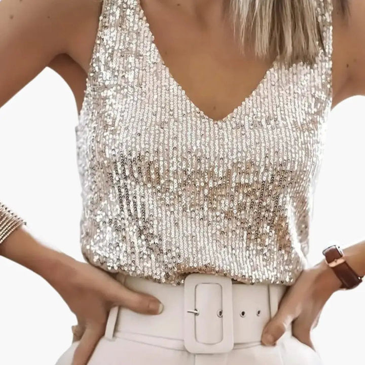 Wilfred Smith Women's Sleeveless Sequin Tank Top Round Neckline