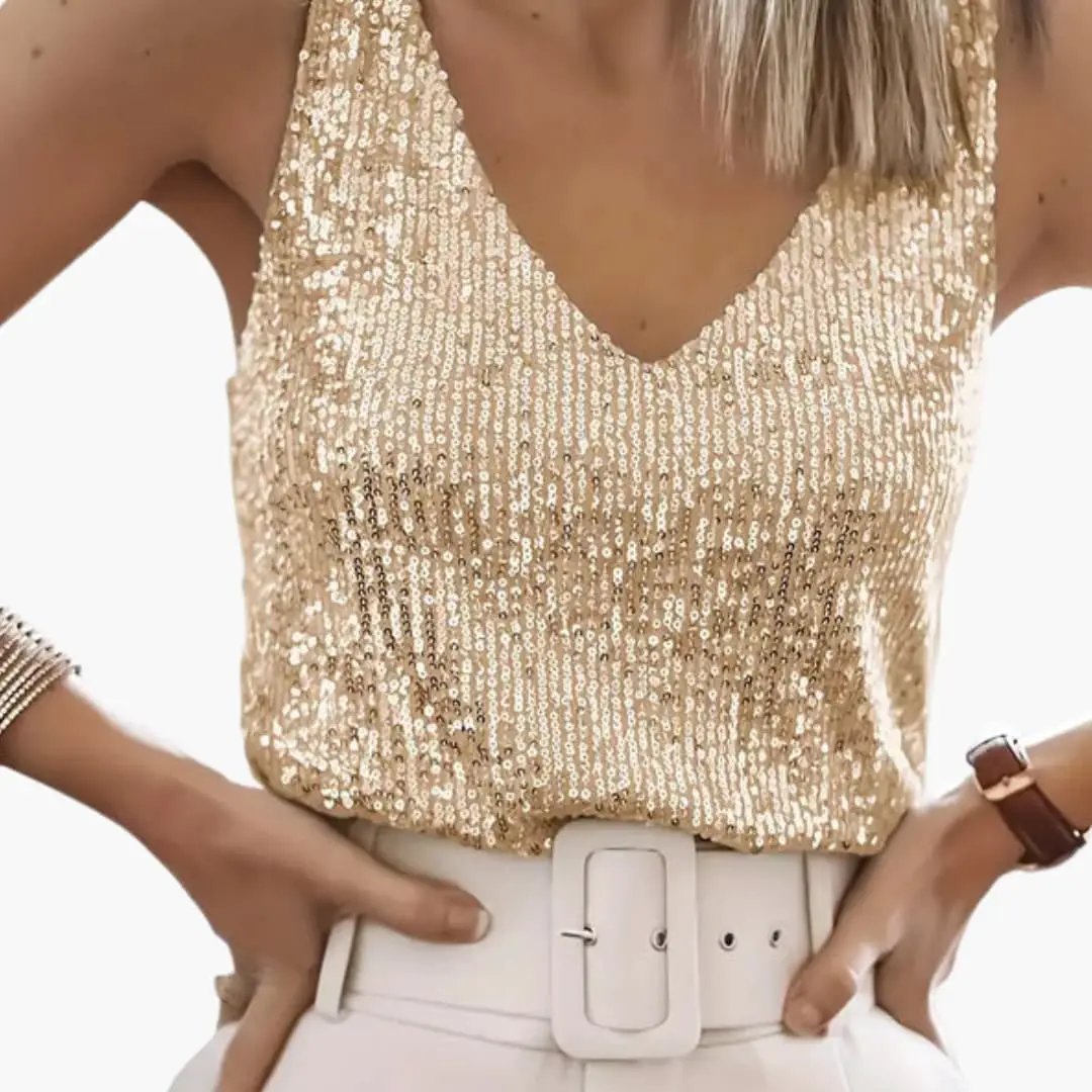 Wilfred Smith Women's Sleeveless Sequin Tank Top Round Neckline