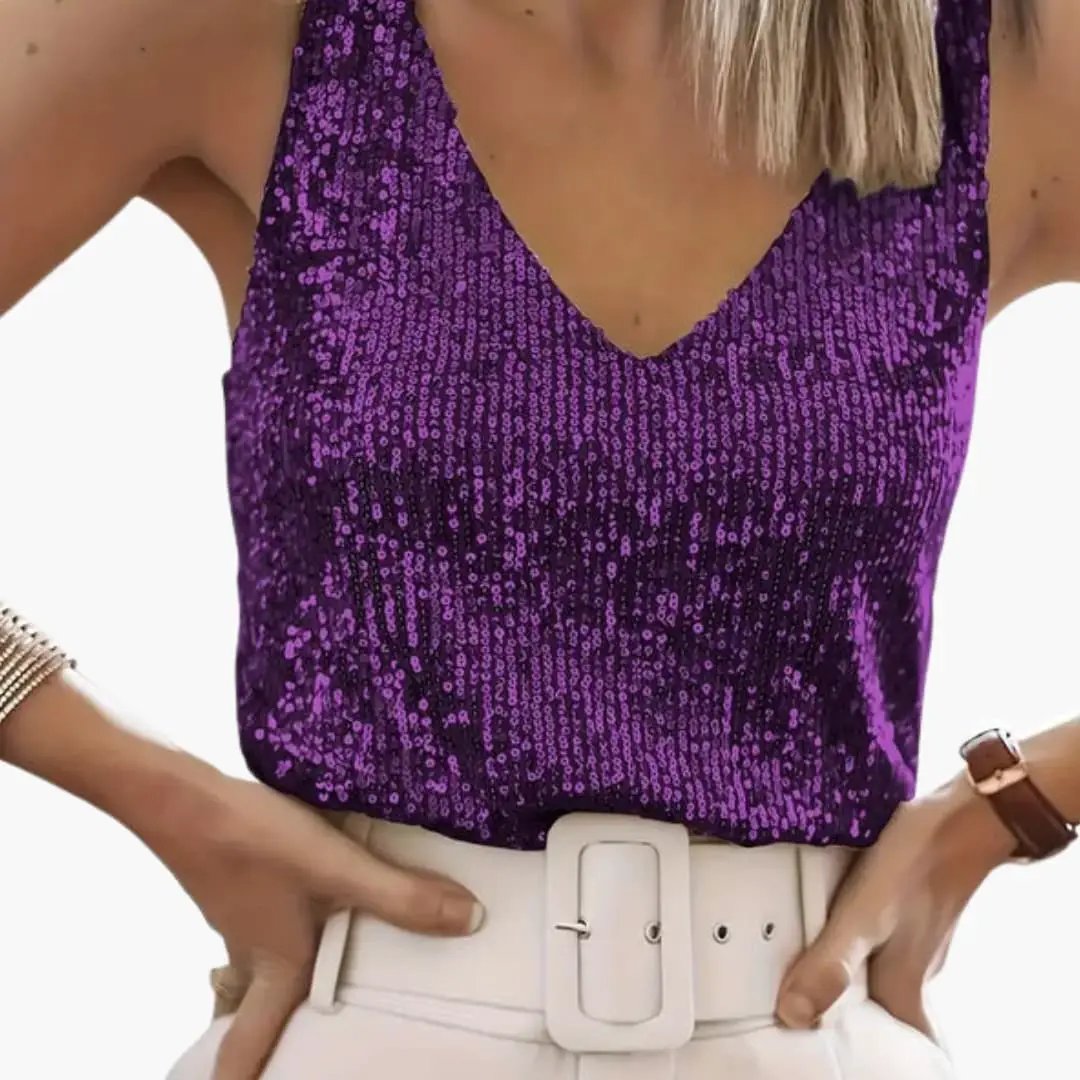 Wilfred Smith Women's Sleeveless Sequin Tank Top Round Neckline