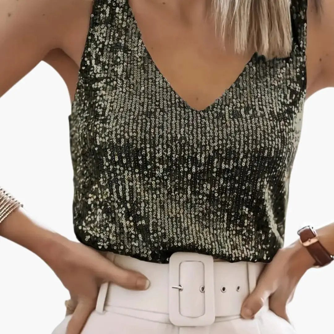 Wilfred Smith Women's Sleeveless Sequin Tank Top Round Neckline