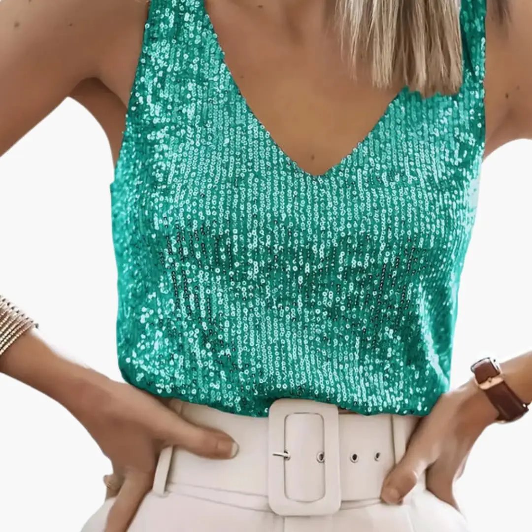 Wilfred Smith Women's Sleeveless Sequin Tank Top Round Neckline