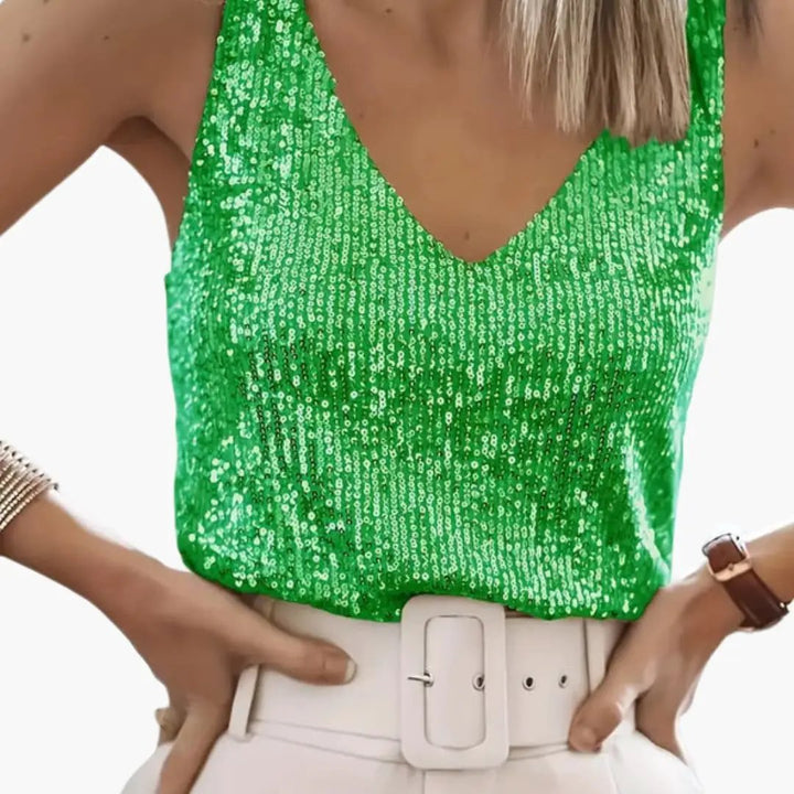 Wilfred Smith Women's Sleeveless Sequin Tank Top Round Neckline