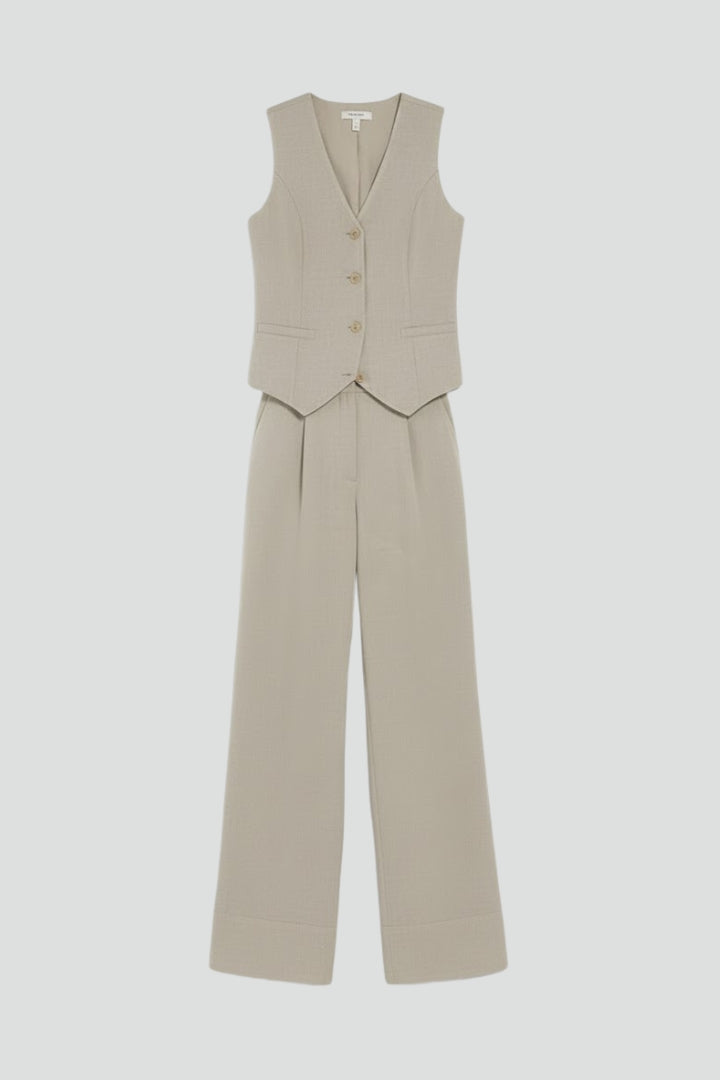 Two-Piece Set V-Neck Waistcoat and Wide Leg Trousers