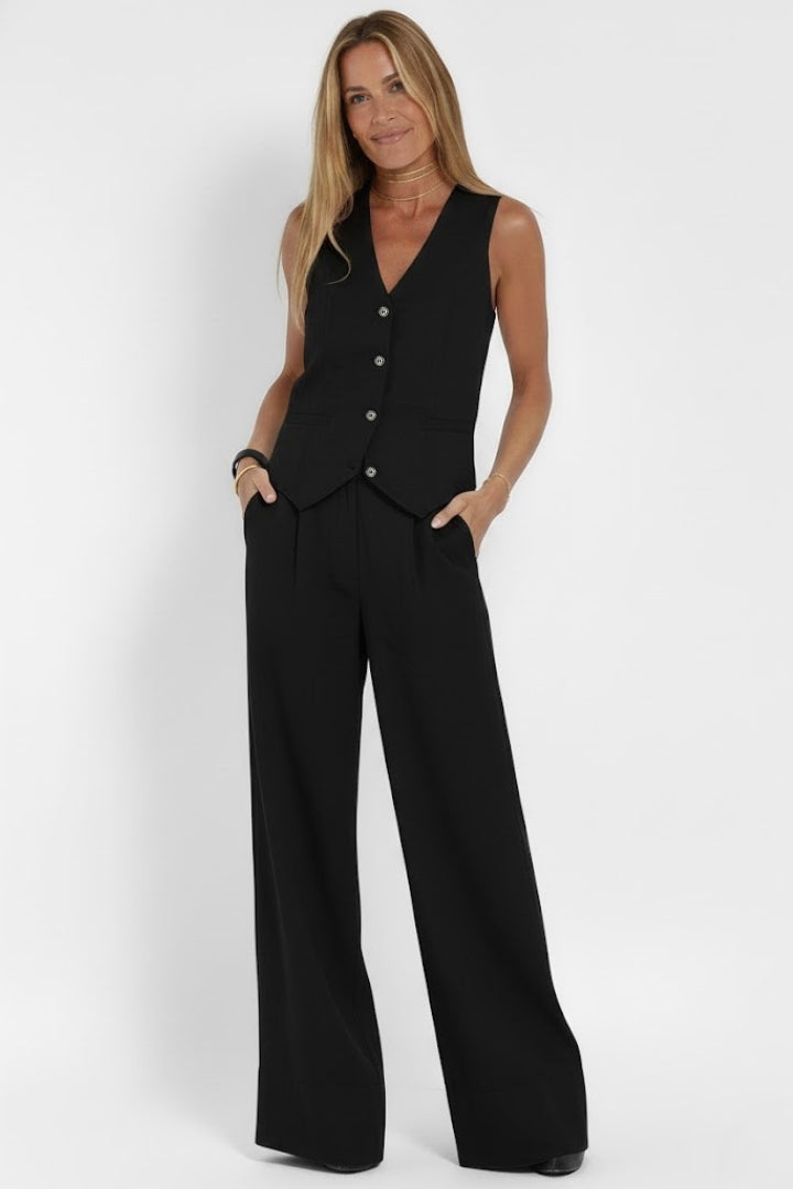 Two-Piece Set V-Neck Waistcoat and Wide Leg Trousers