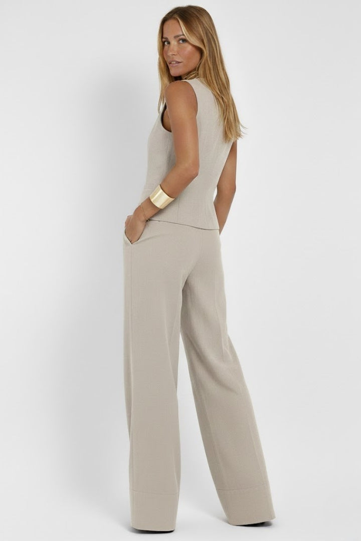Two-Piece Set V-Neck Waistcoat and Wide Leg Trousers