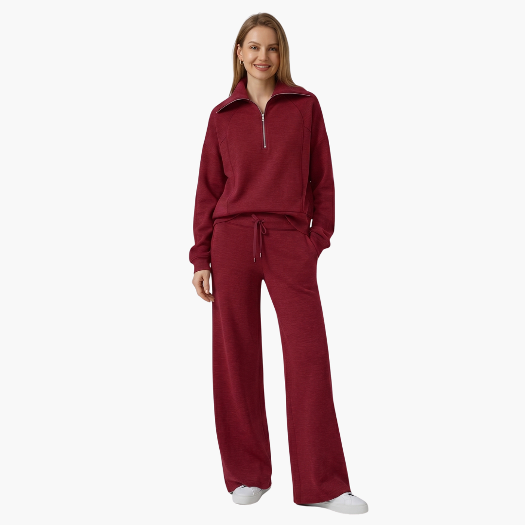 Women's Lounge Set with Half Zip and Wide Pants