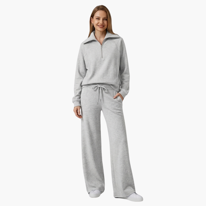 Women's Lounge Set with Half Zip and Wide Pants