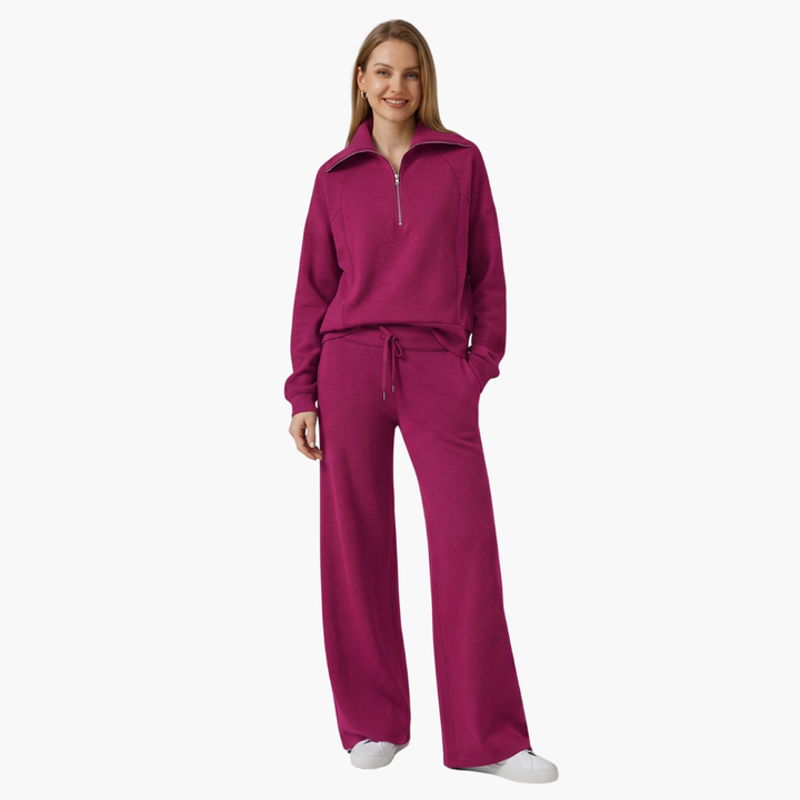 Women's Lounge Set with Half Zip and Wide Pants
