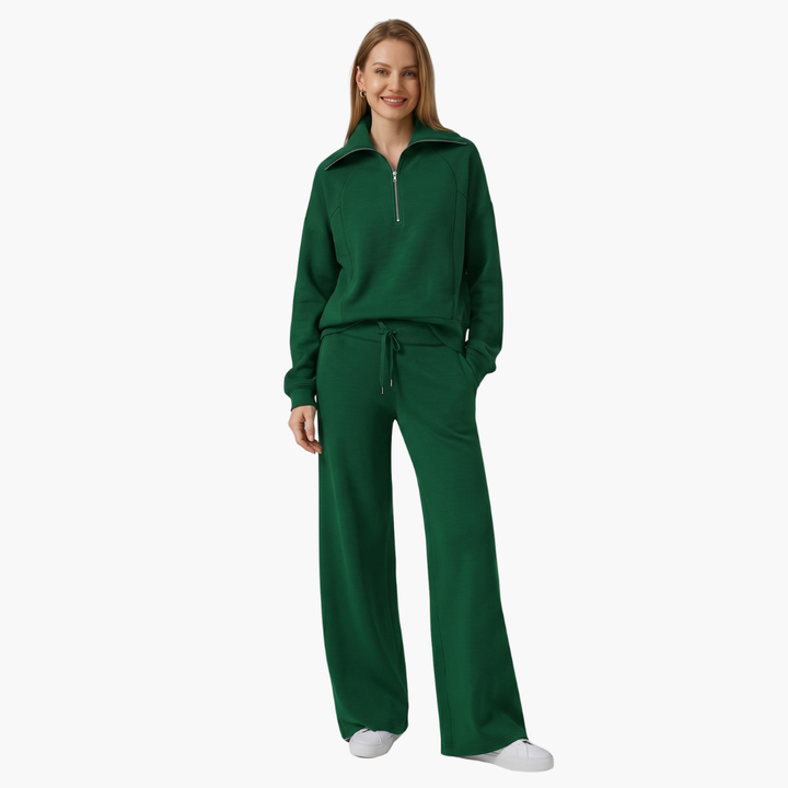 Women's Lounge Set with Half Zip and Wide Pants