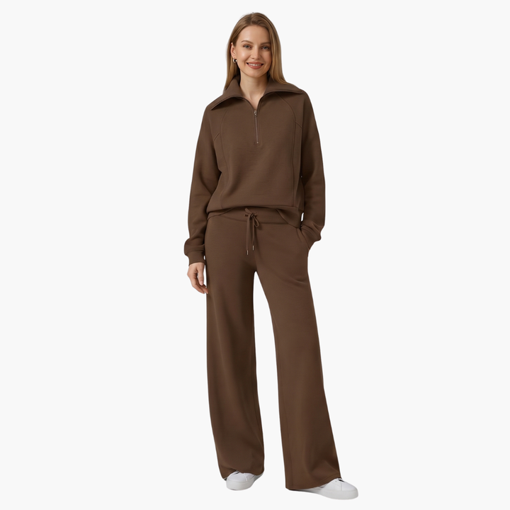 Women's Lounge Set with Half Zip and Wide Pants