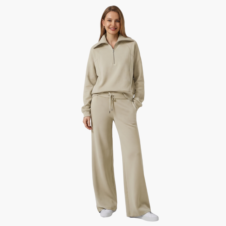 Women's Lounge Set with Half Zip and Wide Pants