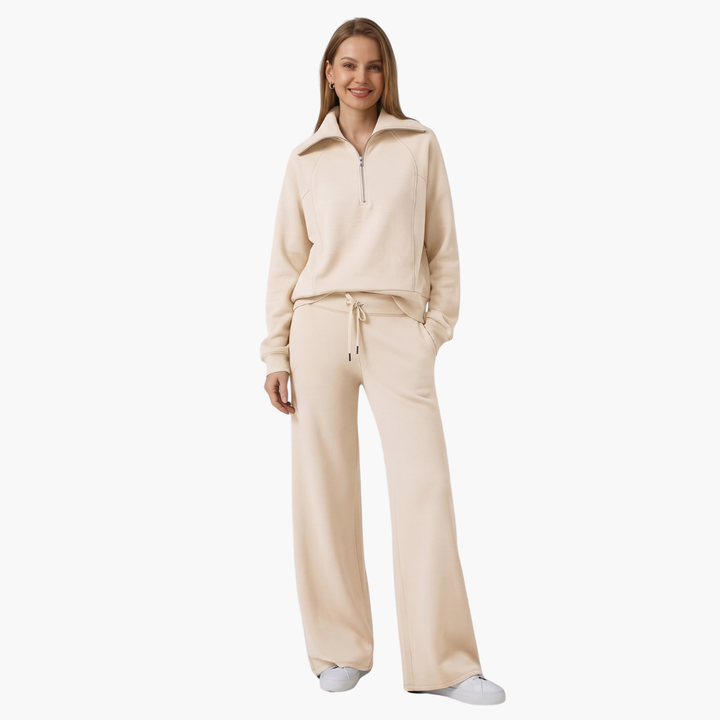 Women's Lounge Set with Half Zip and Wide Pants