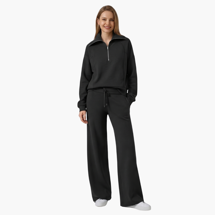 Women's Lounge Set with Half Zip and Wide Pants
