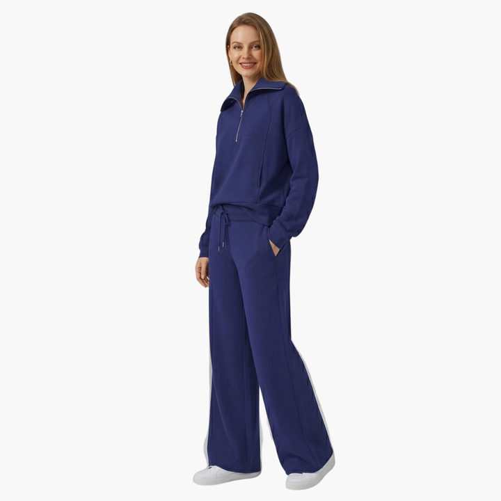 Women's Lounge Set with Half Zip and Wide Pants