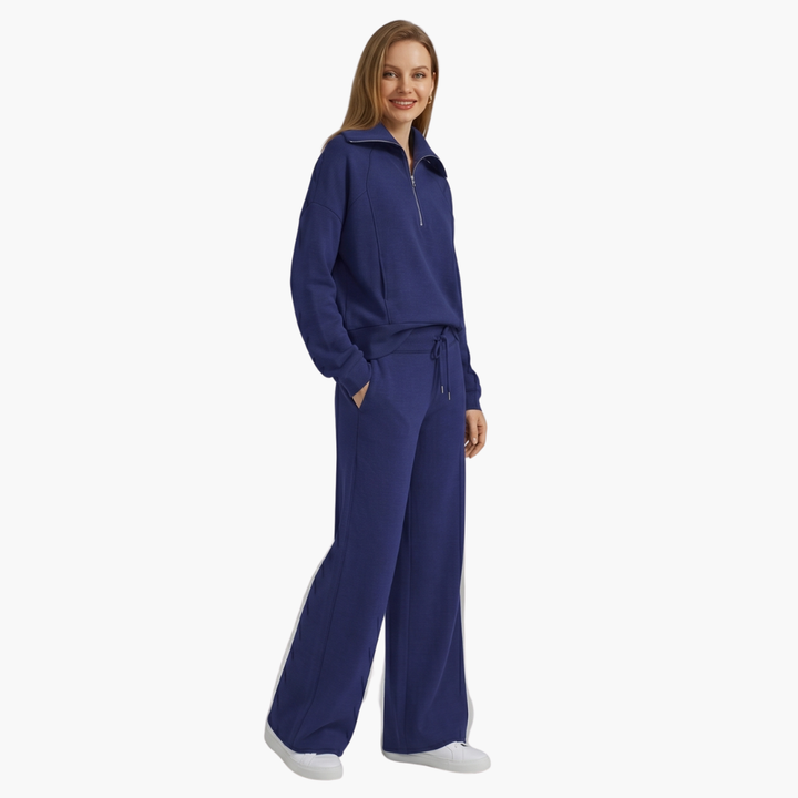 Women's Lounge Set with Half Zip and Wide Pants