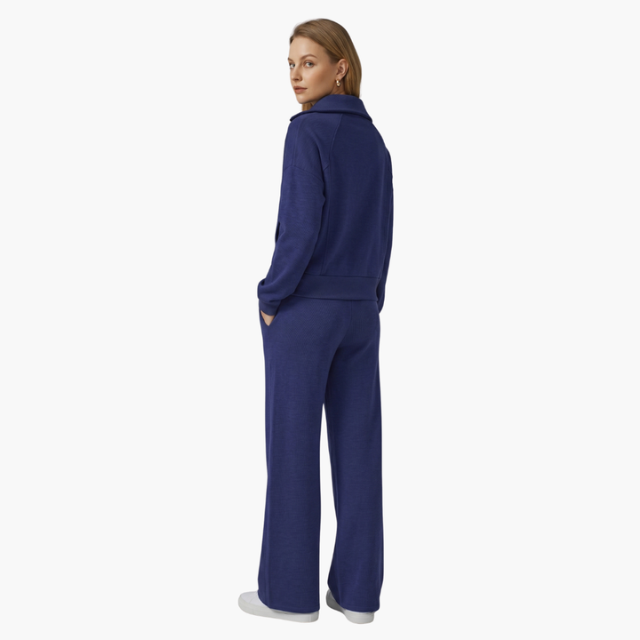 Women's Lounge Set with Half Zip and Wide Pants