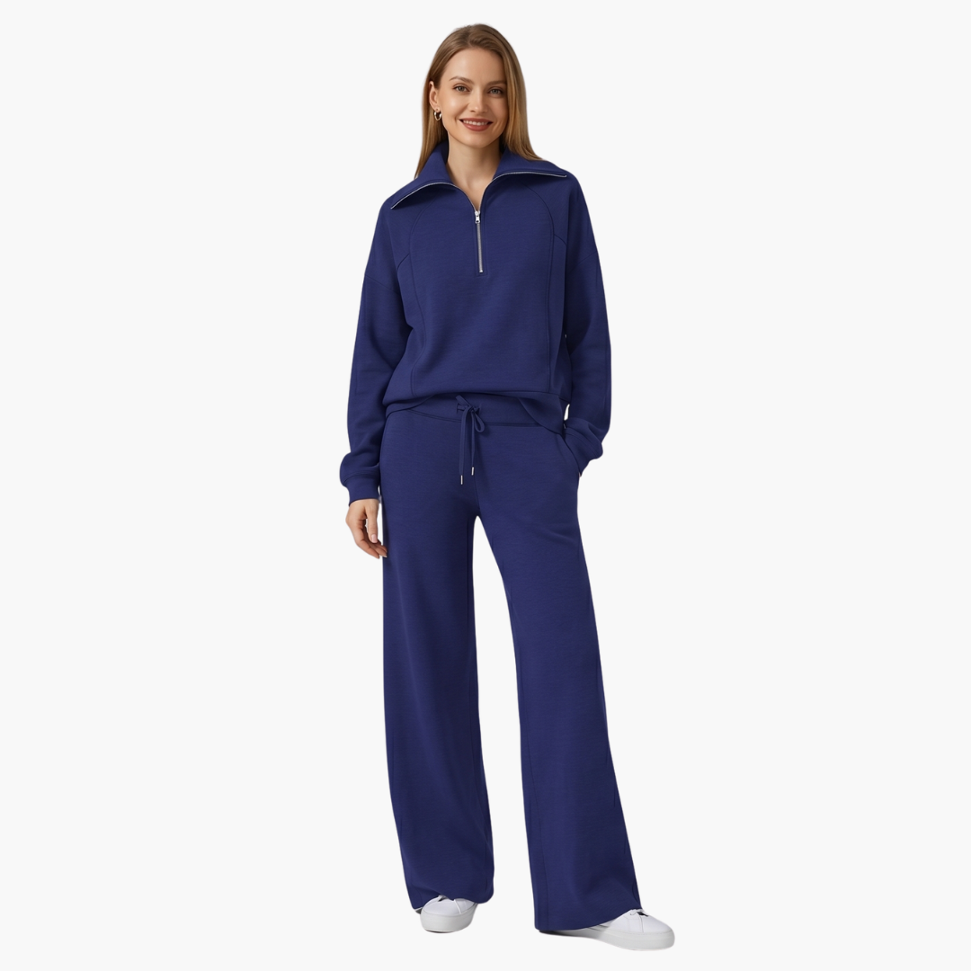 Women's Lounge Set with Half Zip and Wide Pants