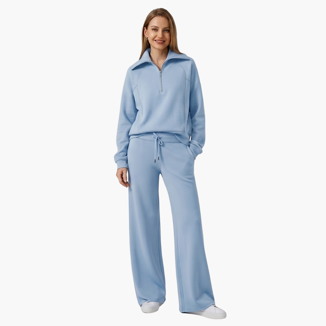 Women's Lounge Set with Half Zip and Wide Pants