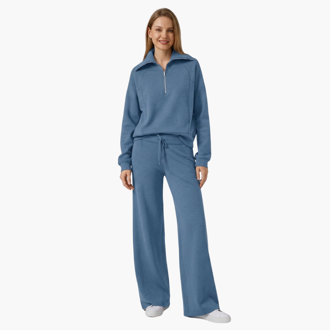 Women's Lounge Set with Half Zip and Wide Pants
