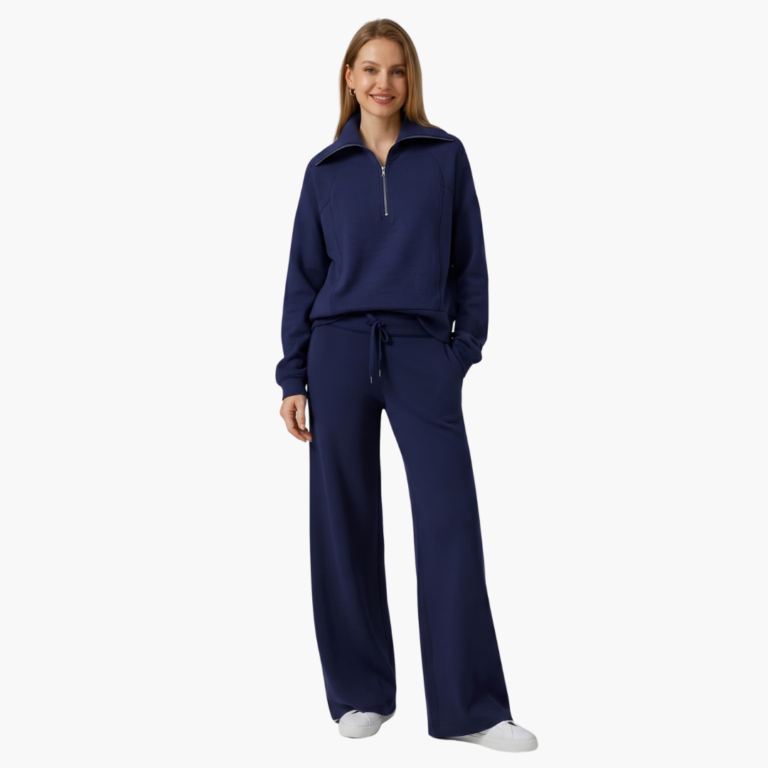 Women's Lounge Set with Half Zip and Wide Pants