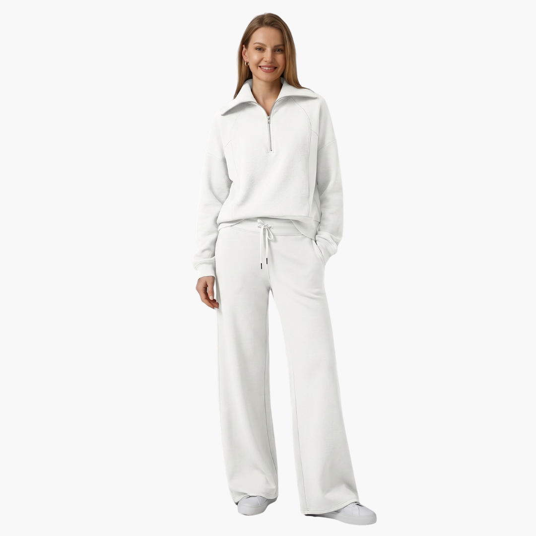 Women's Lounge Set with Half Zip and Wide Pants