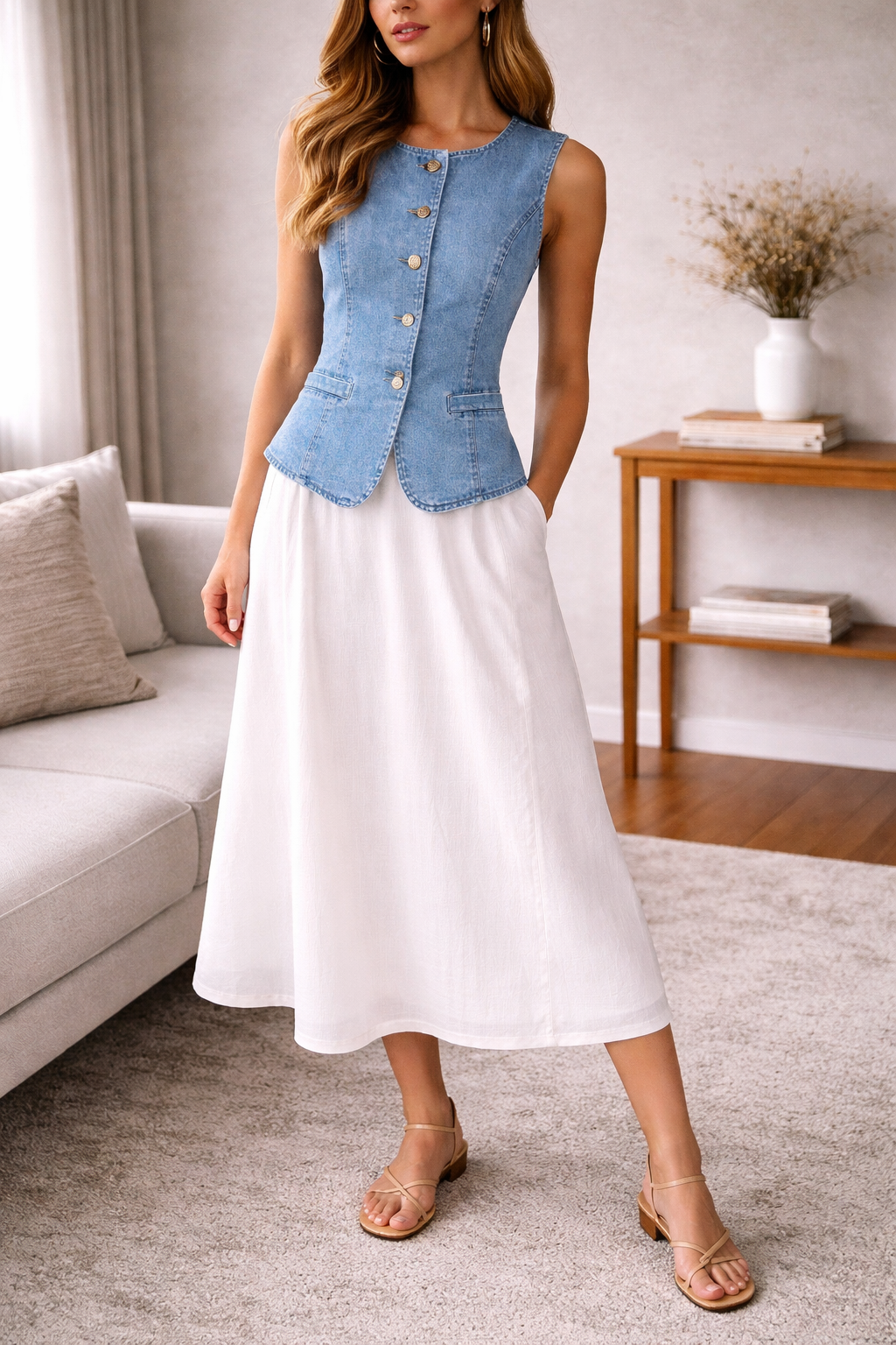 Women's Vest Sleeveless Buttoned Ribbed