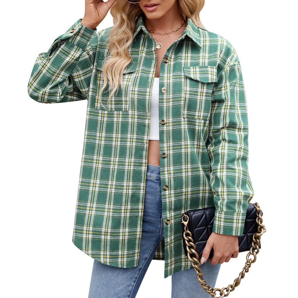 Women's Checked Shirt with Pockets for Autumn Style