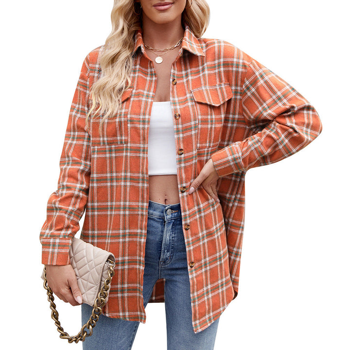 Women's Checked Shirt with Pockets for Autumn Style