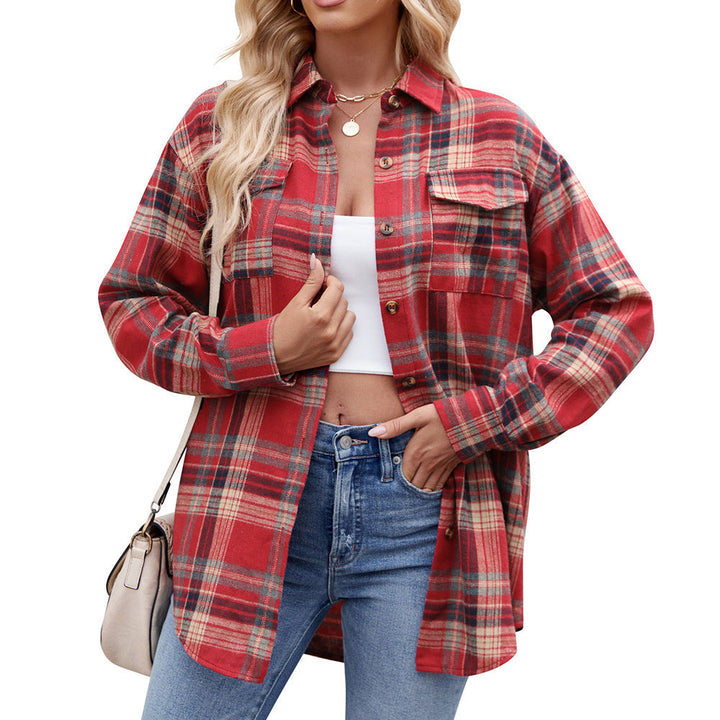 Women's Checked Shirt with Pockets for Autumn Style
