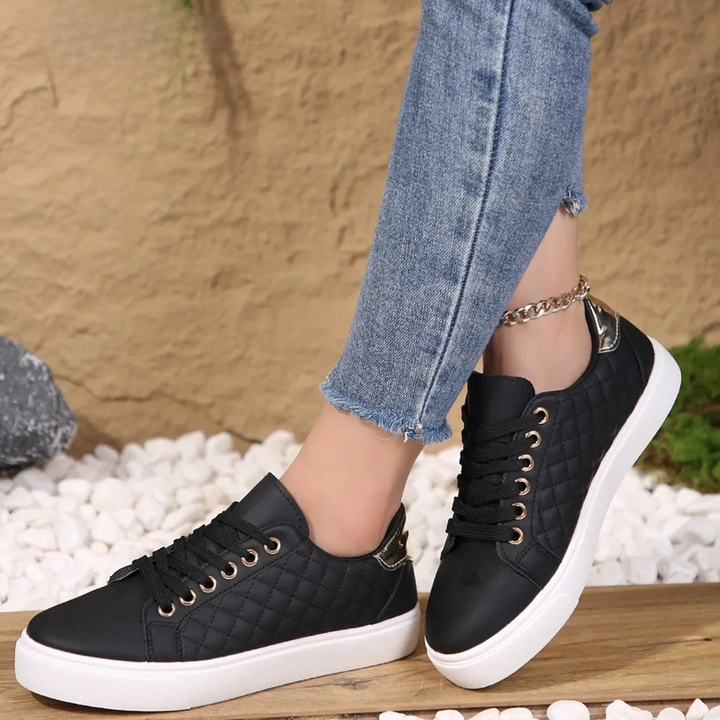 Women's Lace-Up Sneakers with Quilted Design