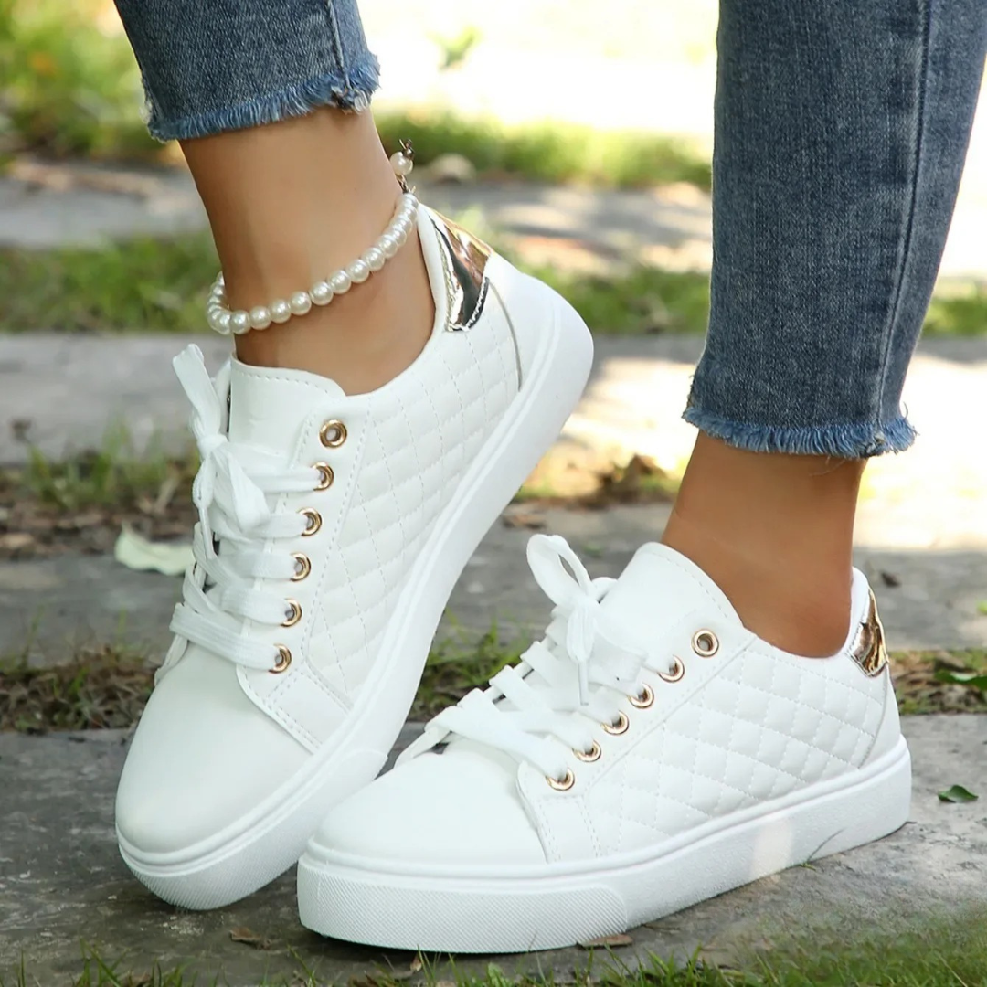 Women's Lace-Up Sneakers with Quilted Design
