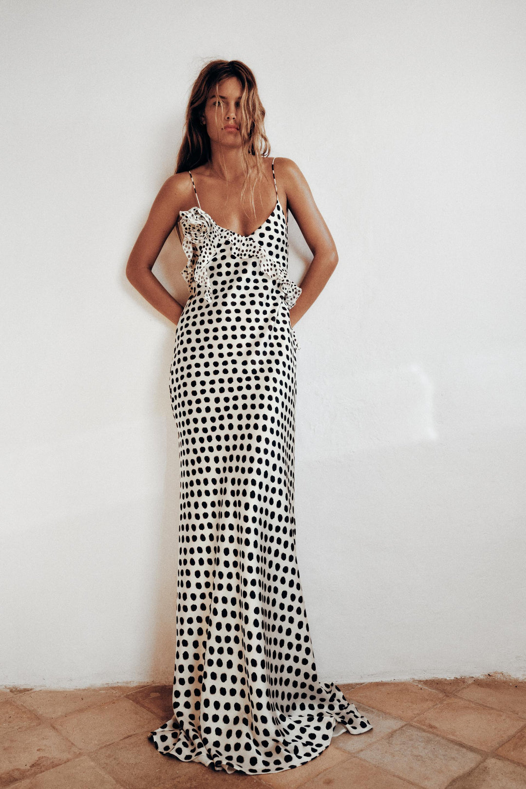 Women's Maxi Dress with Spaghetti Straps and Ruffles