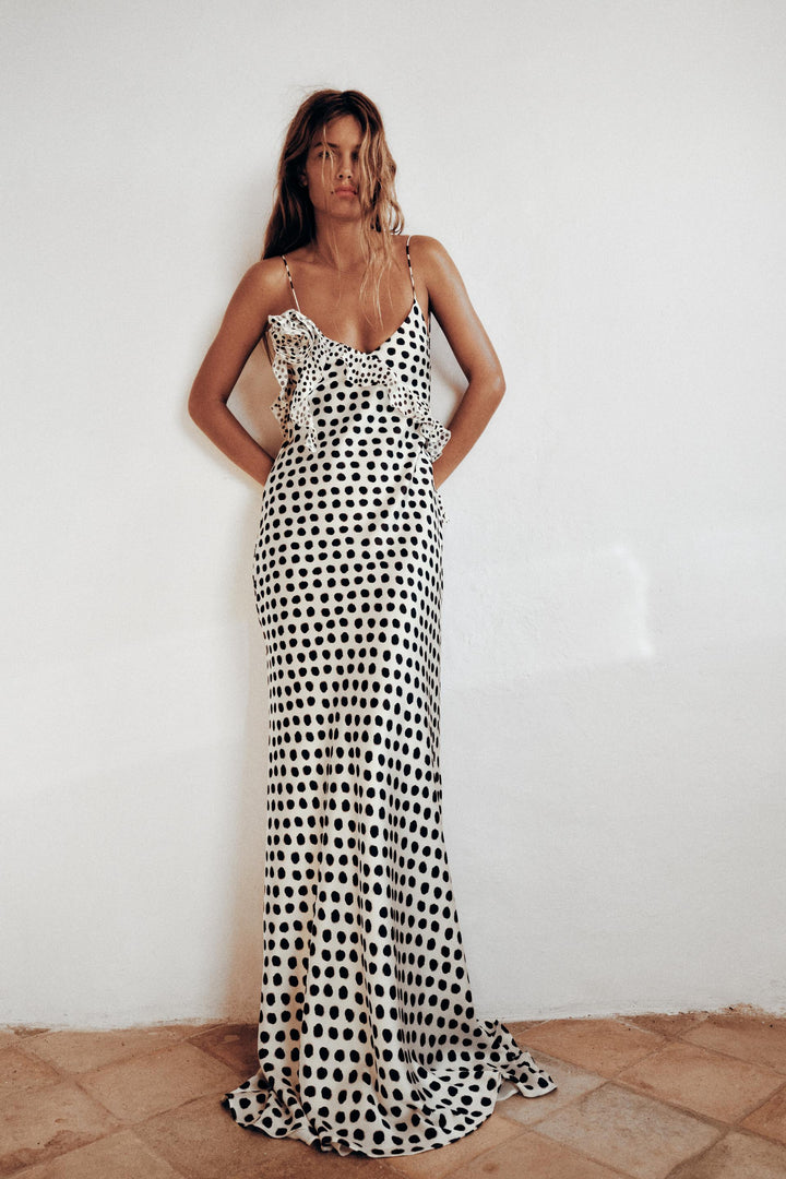 Women's Maxi Dress with Spaghetti Straps and Ruffles