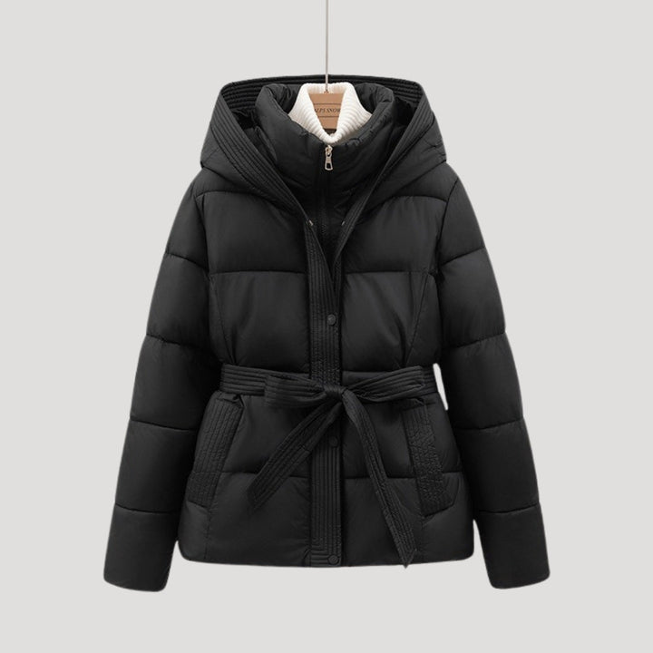 Women's Puffer Jacket with Hood and Belt for Winter Coats