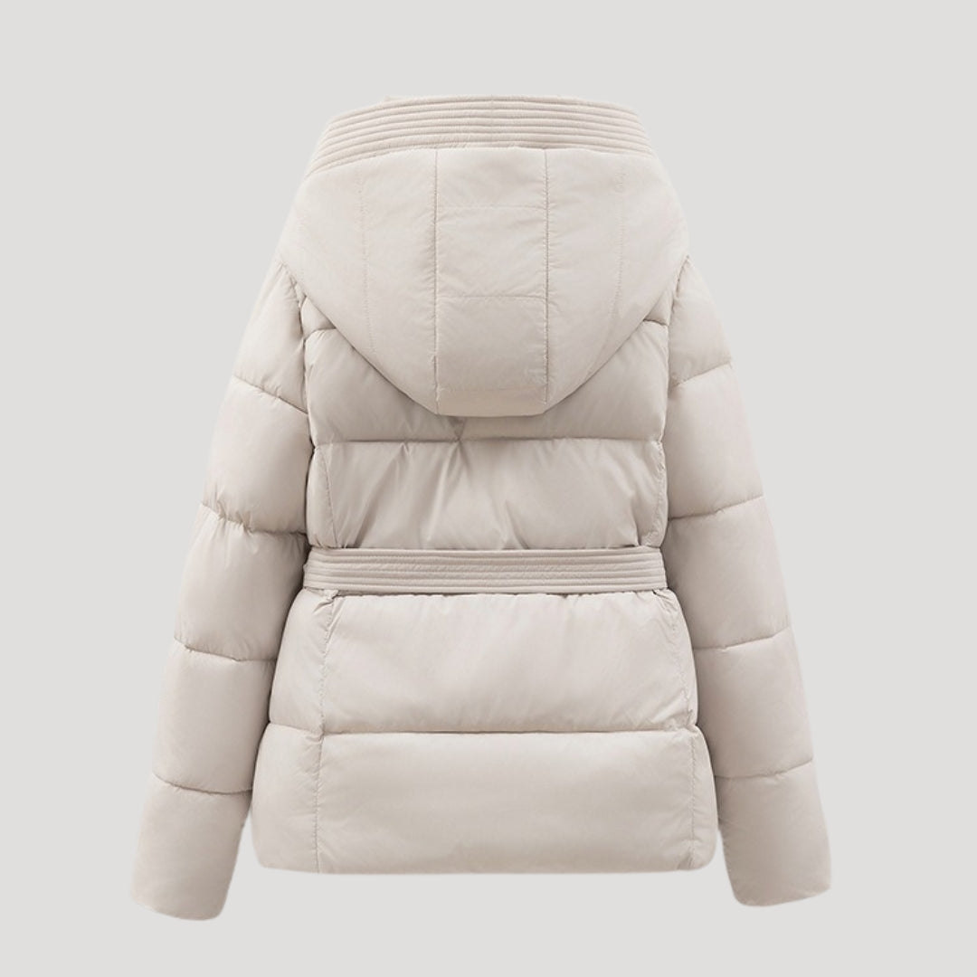 Women's Puffer Jacket with Hood and Belt for Winter Coats