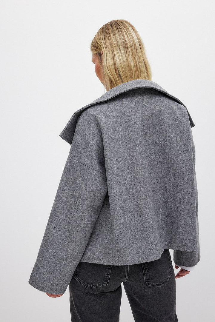 Women's Short Wool Jacket with Double Snap Closure