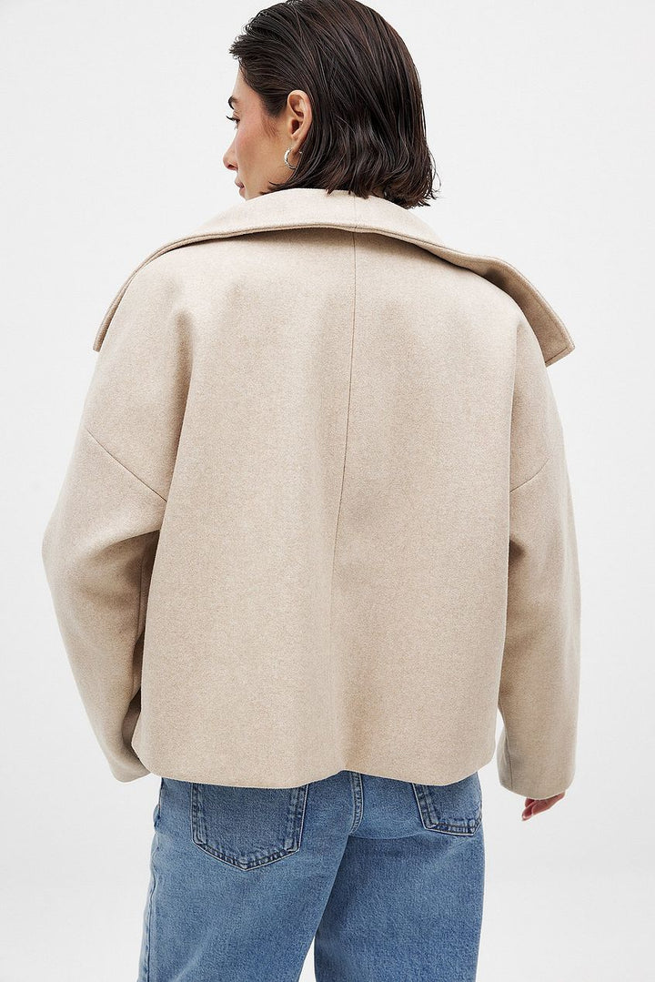 Women's Short Wool Jacket with Double Snap Closure