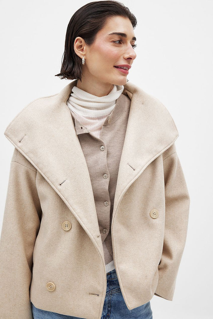 Women's Short Wool Jacket with Double Snap Closure