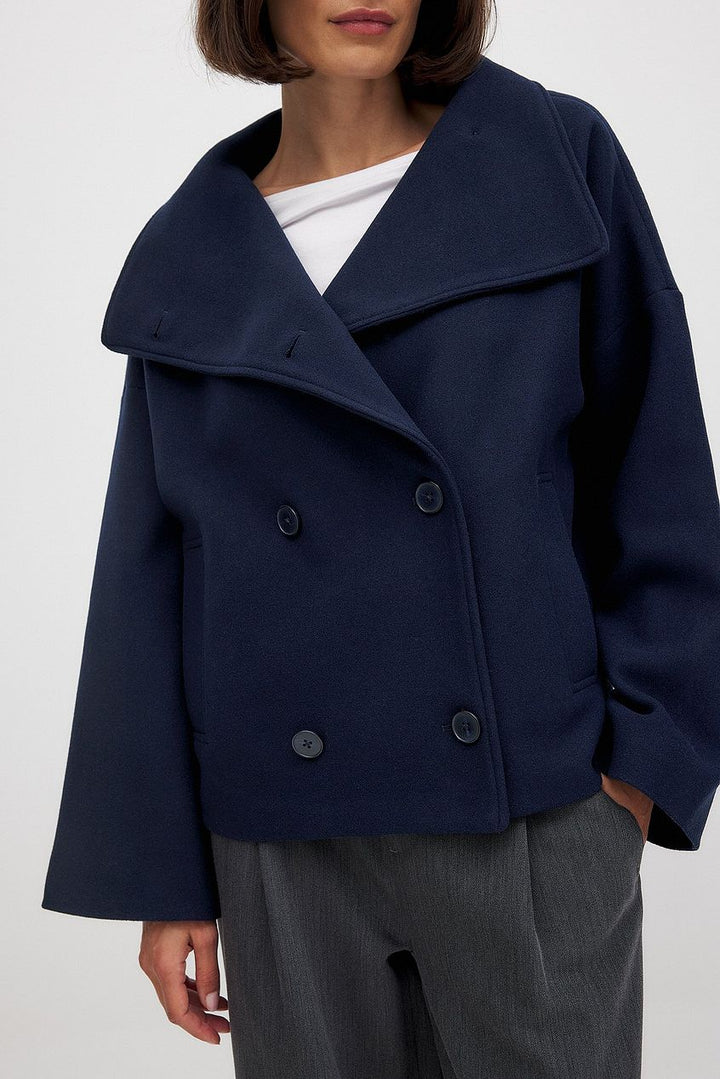 Women's Short Wool Jacket with Double Snap Closure